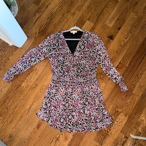 Michael Kors Pink and Black Floral Long Sleeve Dress
